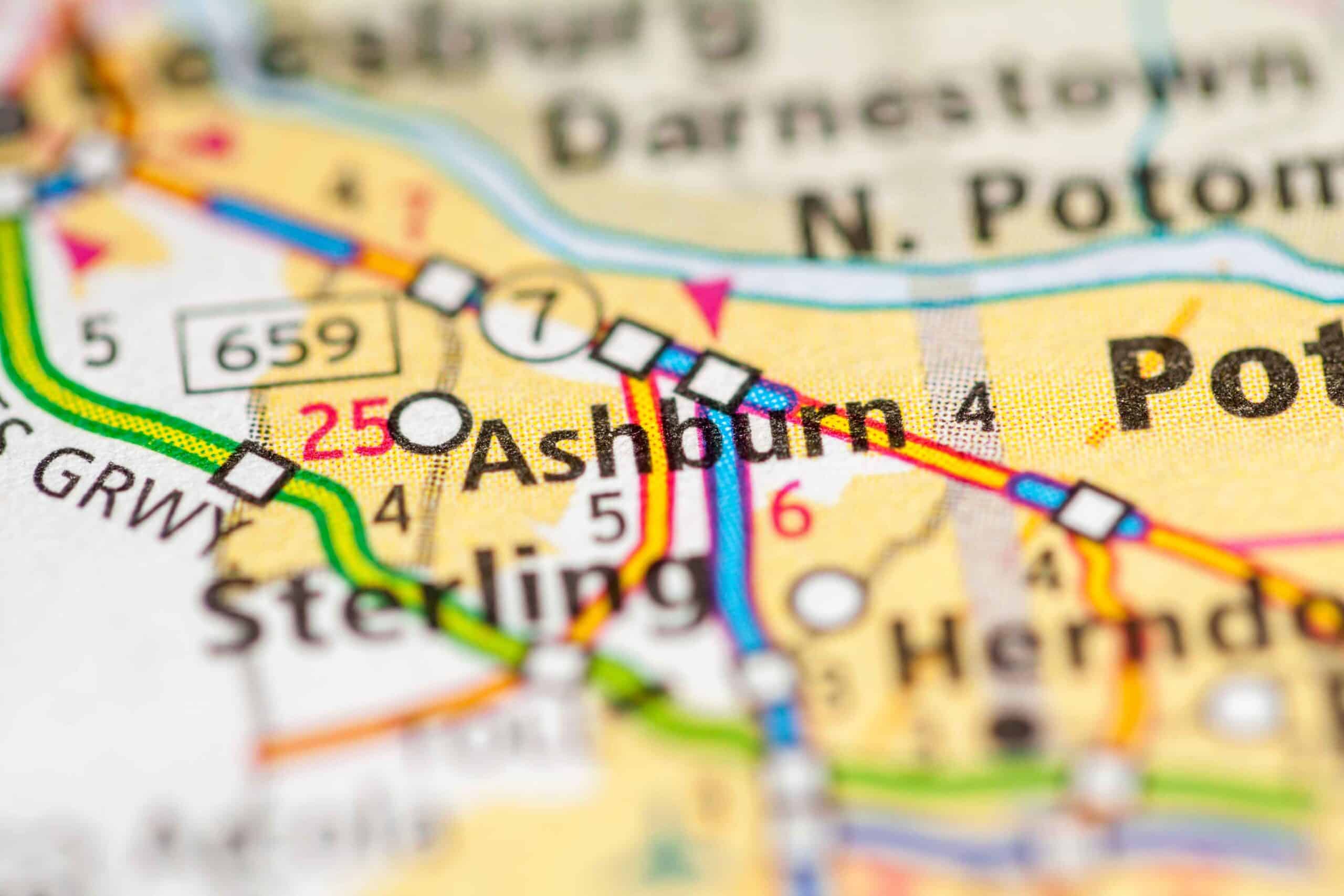 Location of Ashburn VA displayed on a map