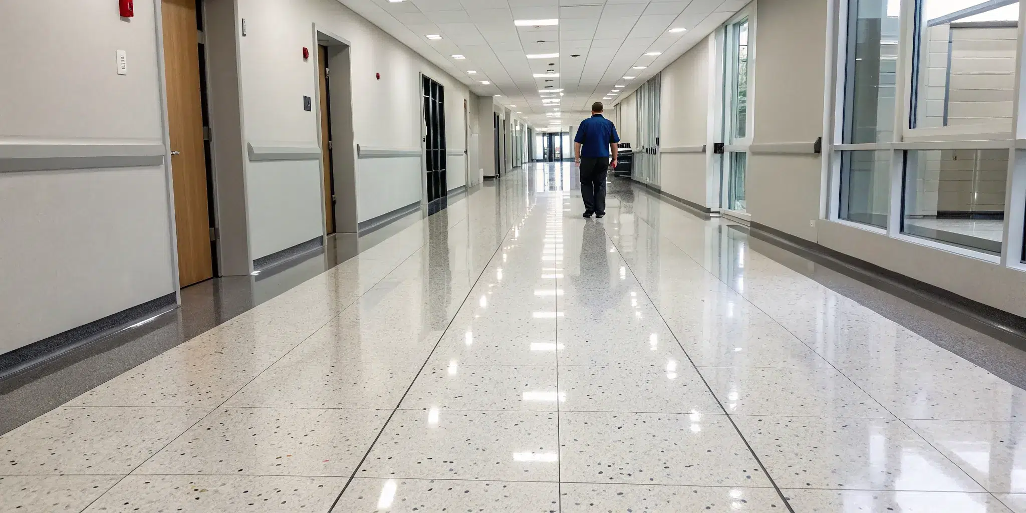 New VCT floors prepped and ready for a professional waxing.