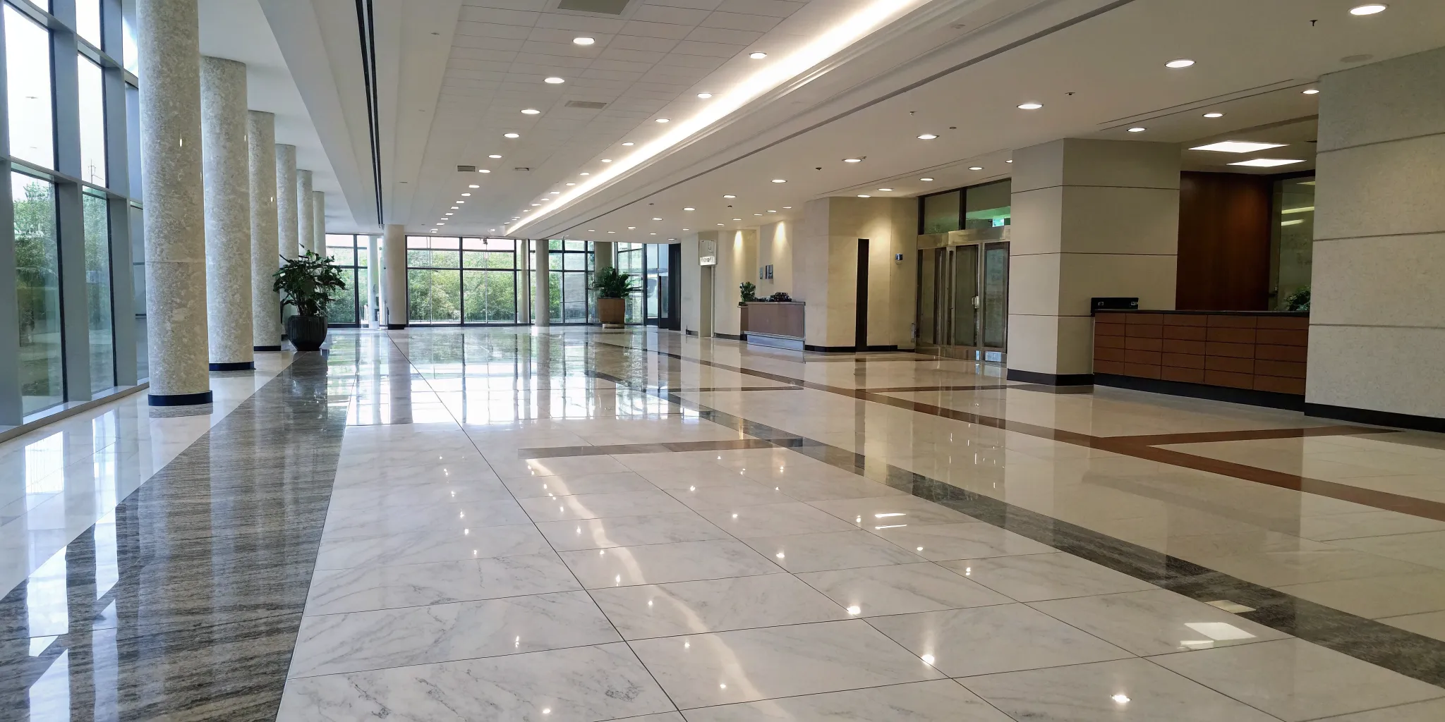 a-guide-to-office-floor-stripping–waxing-services-790743 Shiny office floor after professional stripping and waxing services.