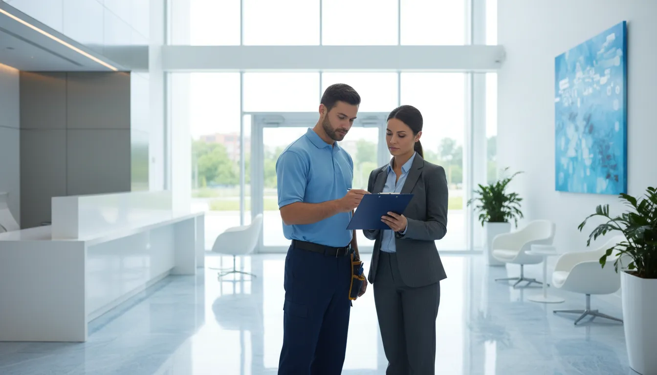 commercial-cleaning-scope-of-work-what-to-include-581106 Facility manager reviewing a commercial cleaning scope of work