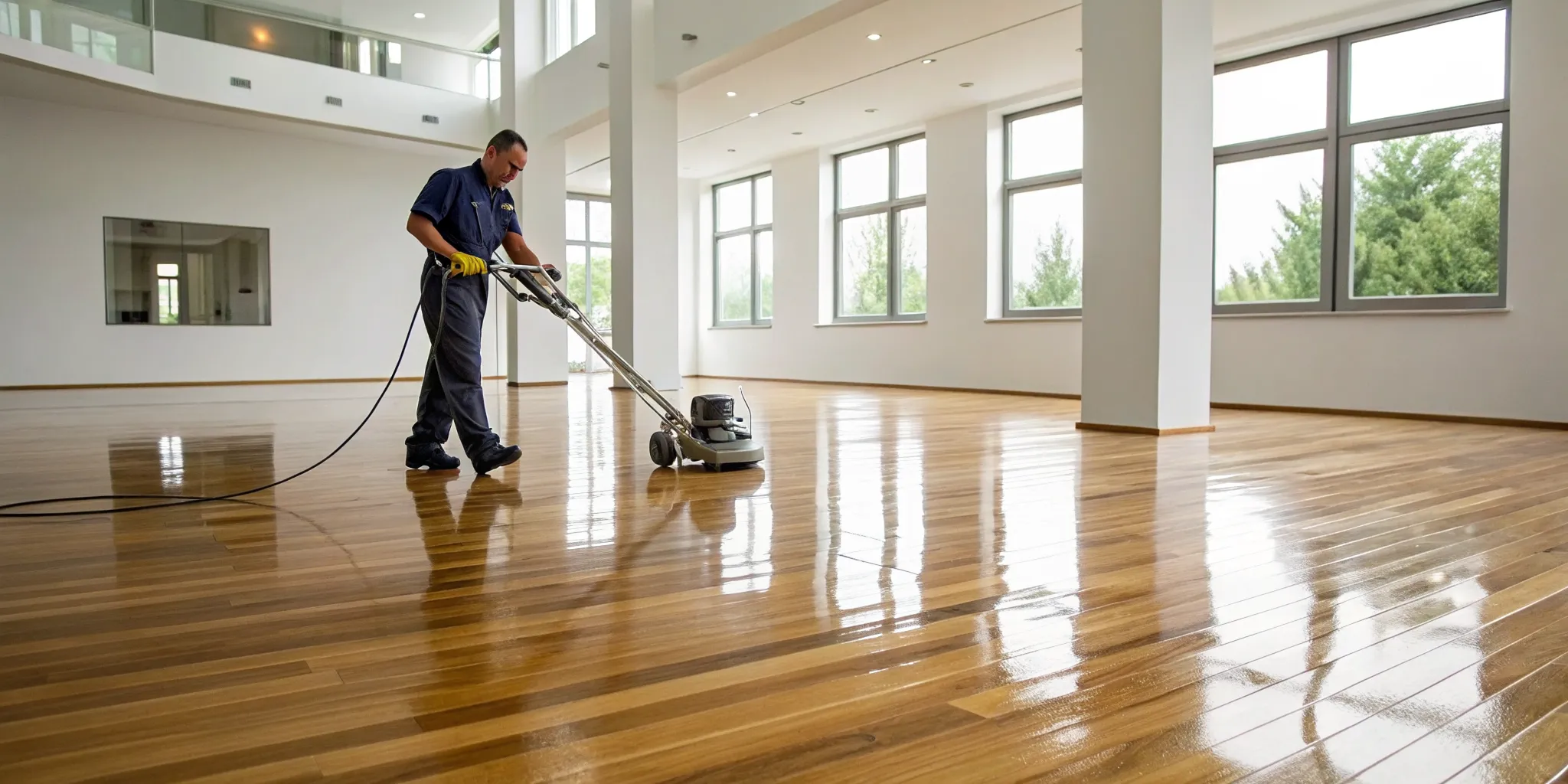 Professional hardwood floor polishing service, a key factor in the project's total cost.