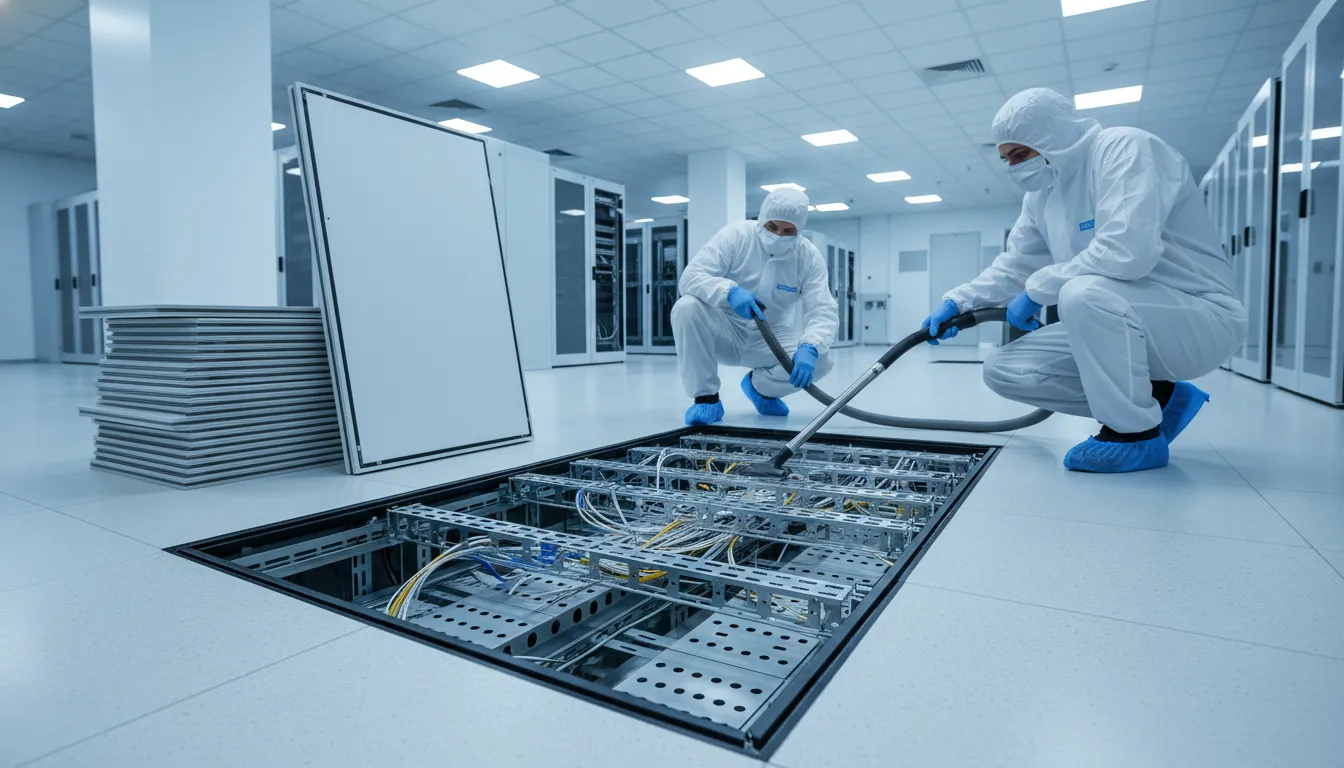 Raised floor cleaning in a data center subfloor