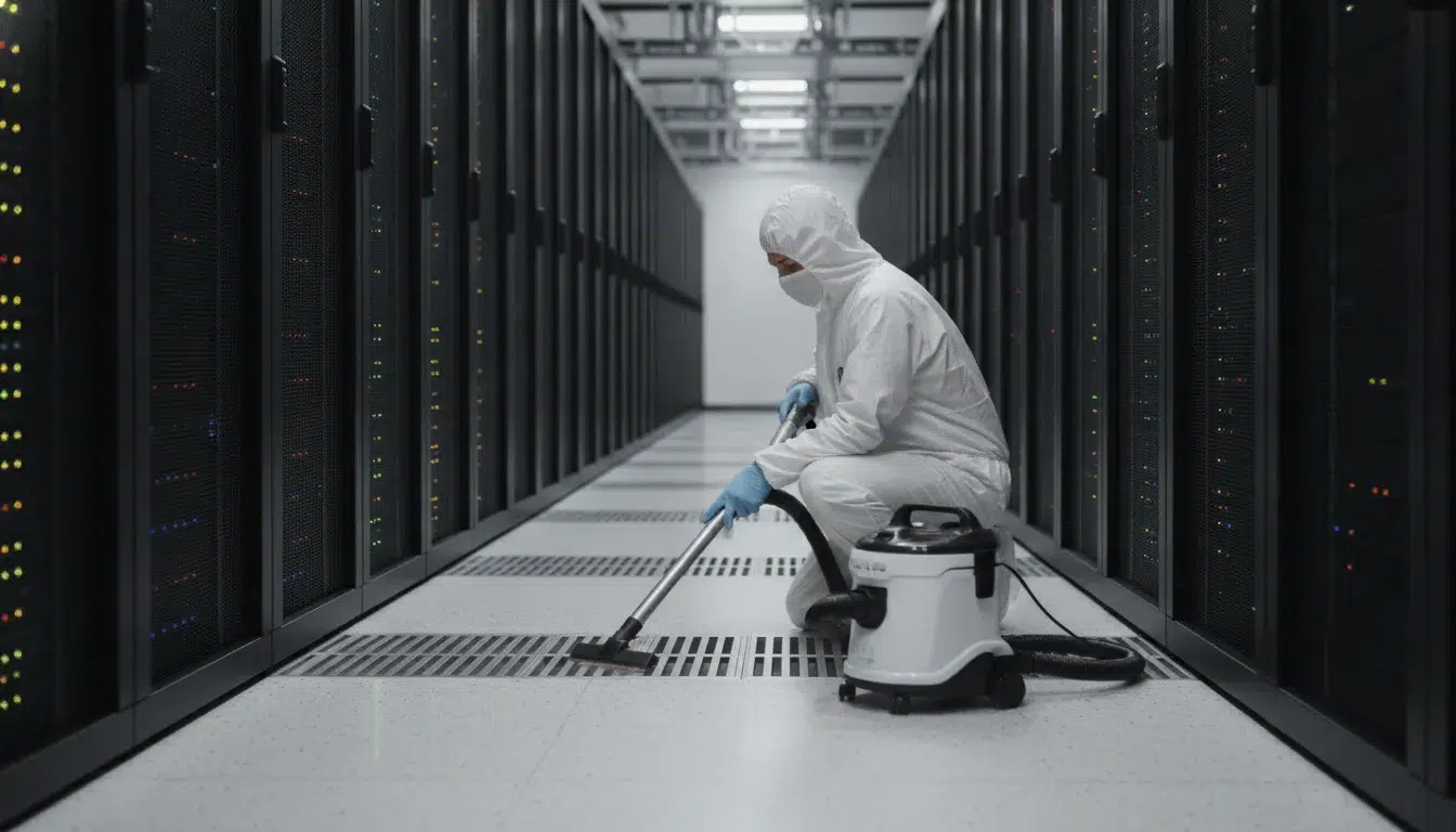 how-often-should-a-data-center-be-cleaned-223870 Critical environment technician performing scheduled data center cleaning