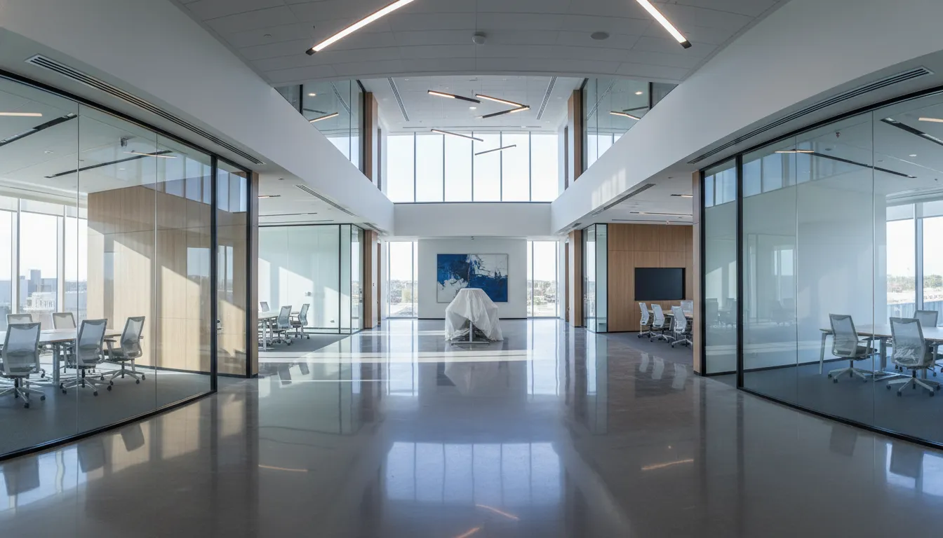 Post-construction cleaning in a commercial building ready for turnover
