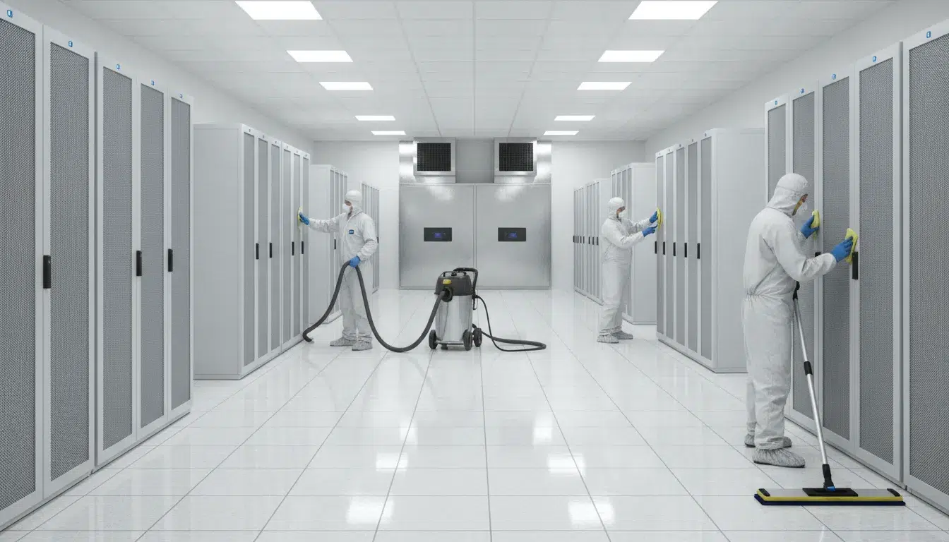post-construction-data-center-cleaning-checklist-404431 Technician completing post-construction data center cleaning before commissioning