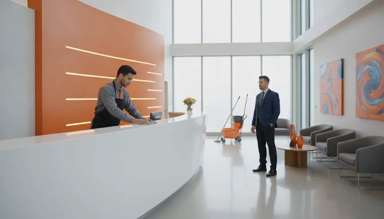 how-to-hire-day-porter-for-corporate-office-needs-758027 Day porter maintaining a corporate office lobby during business hours
