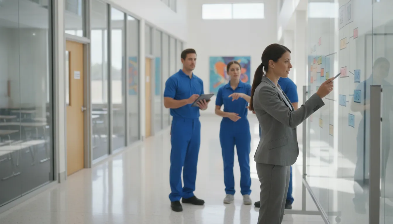 school-cleaning-services-prices-quote-factors-446922 School facilities team planning a commercial cleaning scope